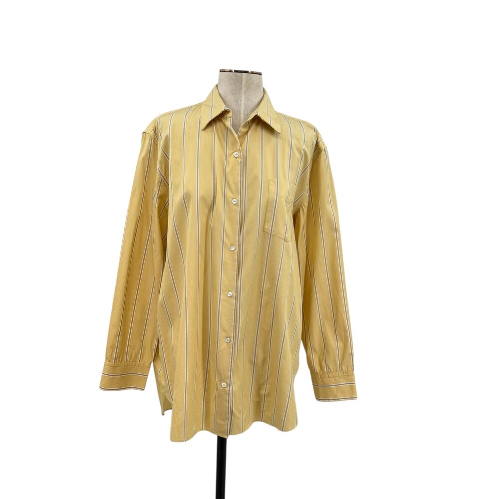 Nili Lotan Kristen Striped‎ Cotton Poplin Shirt Button Down Yellow Size Large - Picture 2 of 12